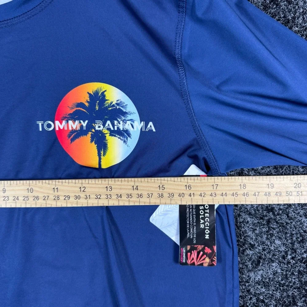Tommy Bahama Boys Blue Rash Guard Swim Shirt Palm Tree Graphic Size‎ 14/16 NWT